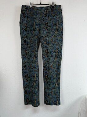 Soft Surroundings Women’s Marbled Peacock Print Pull-On Ponte Knit Pants Large